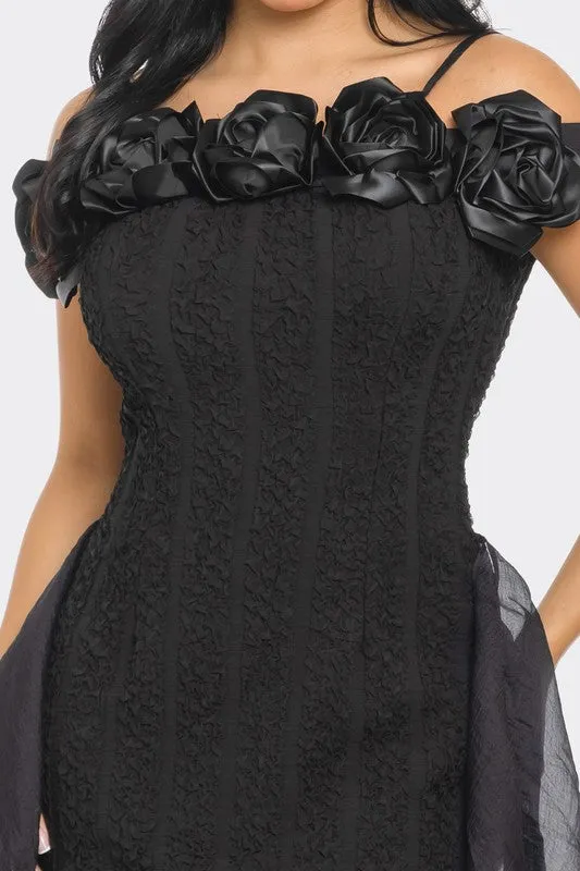 Enchanting Rose -Black Off Shoulder Dress