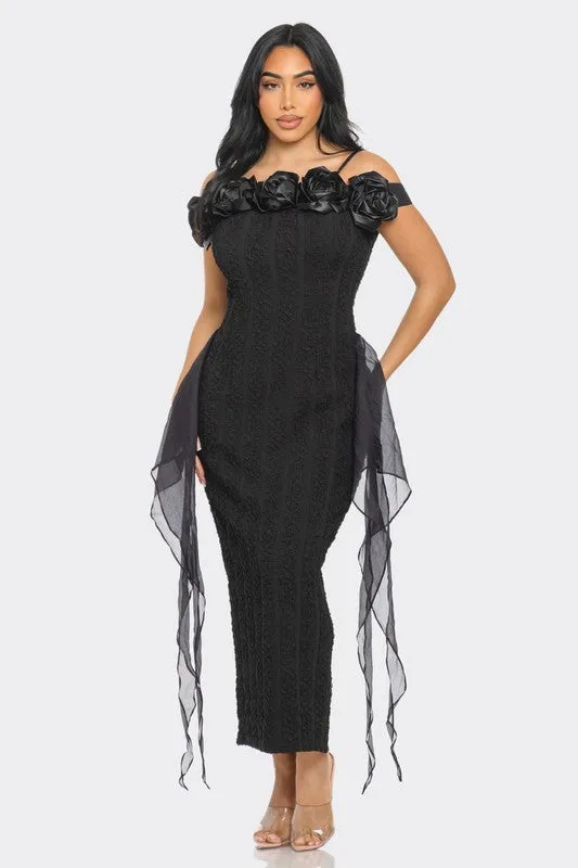 Enchanting Rose -Black Off Shoulder Dress