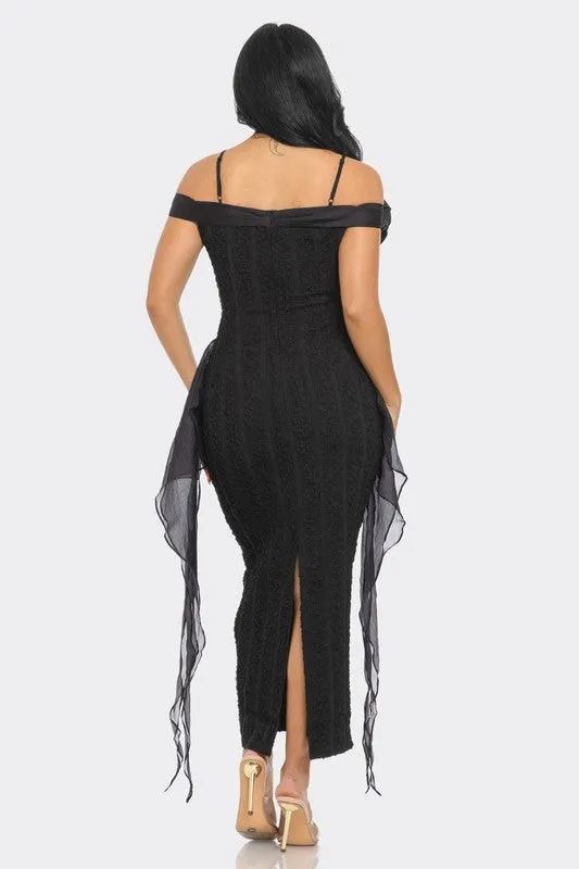 Enchanting Rose -Black Off Shoulder Dress