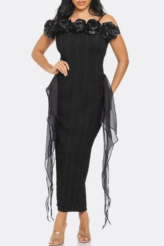 Enchanting Rose -Black Off Shoulder Dress