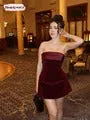 Fashion Sexy Red Ruffled Hem Women Dress Elegant O-neck Sleeveless Slim Mini Dresses Summer Lady Party Club Evening Vestidos