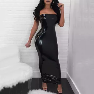 Faux Leather Strapless Bodycon Dress