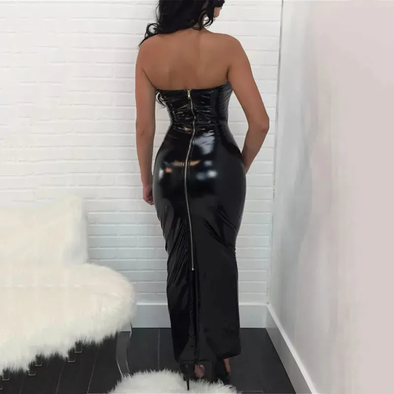 Faux Leather Strapless Bodycon Dress