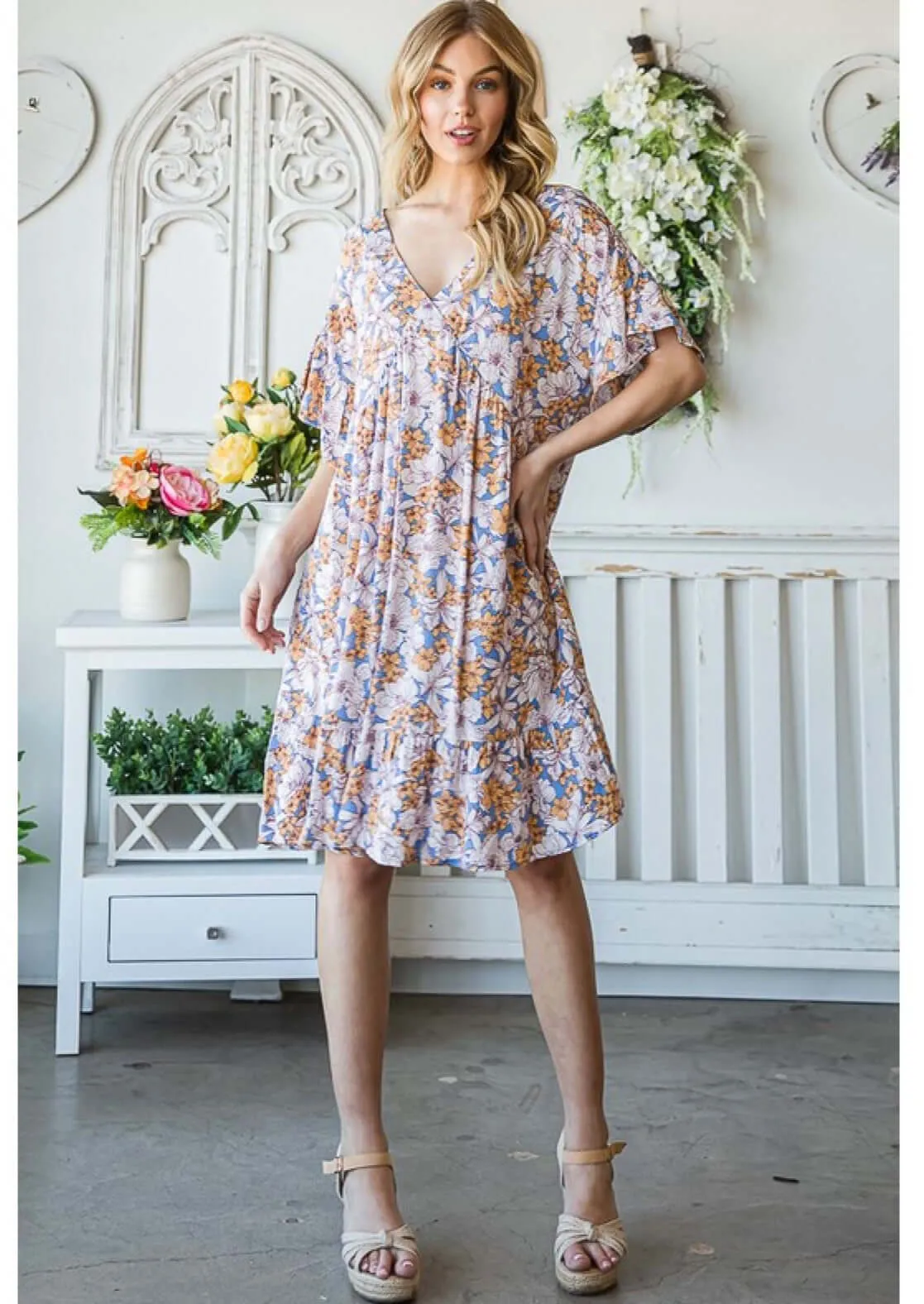 Flattering Floral Tunic Dress Made in USA