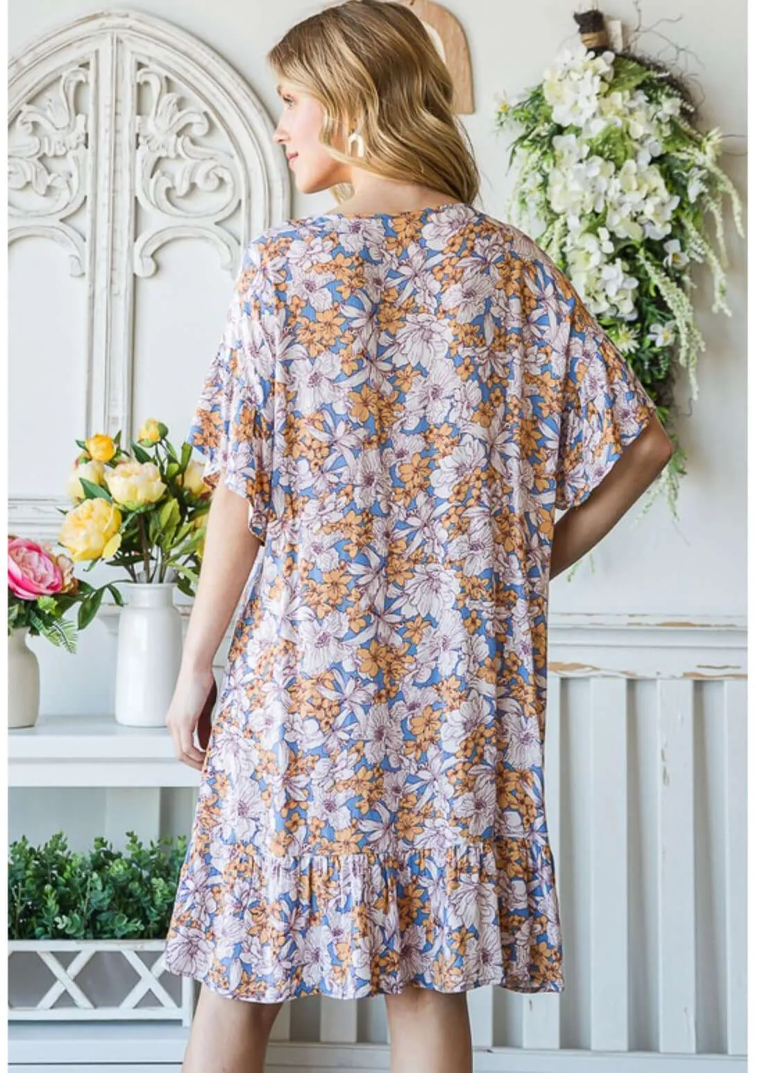 Flattering Floral Tunic Dress Made in USA