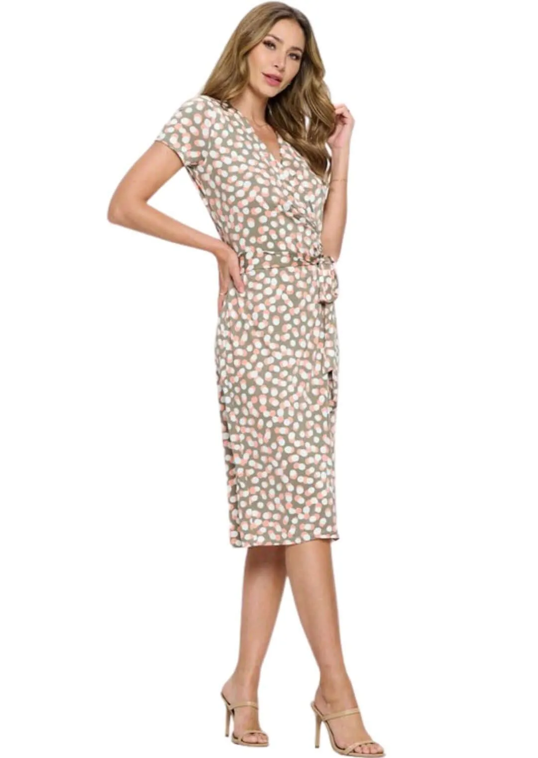 Flattering Polka Dot Print Wrap Dress Made in USA