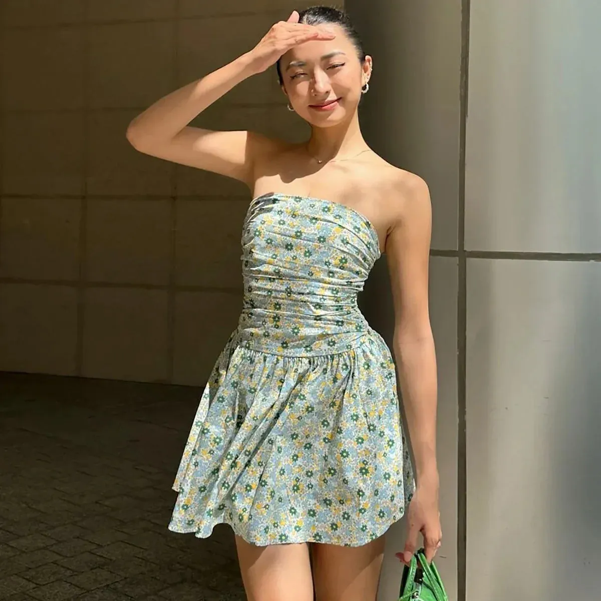 Floral Printed Stylish Tube Mini Dress