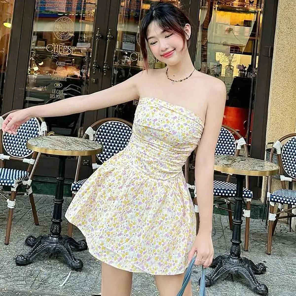 Floral Printed Stylish Tube Mini Dress