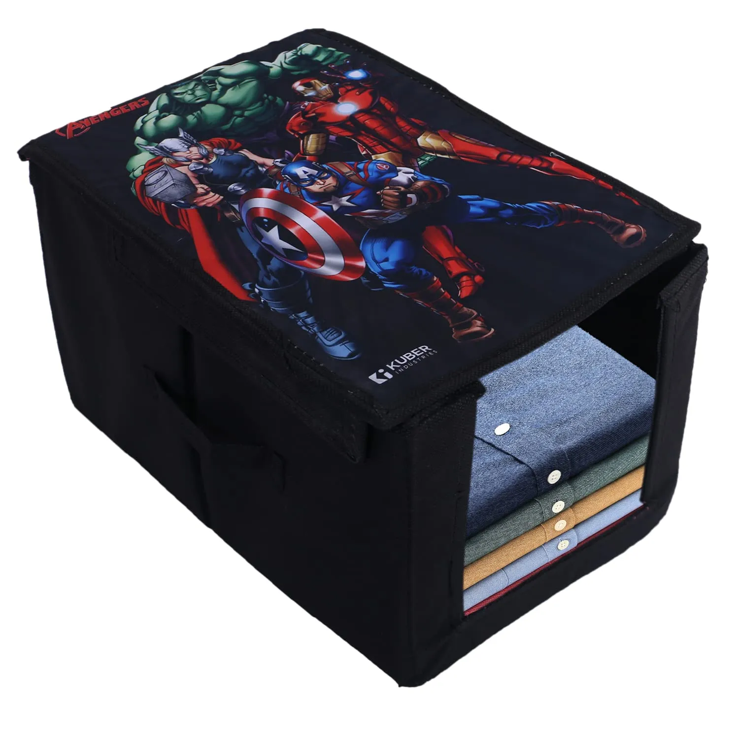 Heart Home Marvel Avengers Shirt Stacker|Foldable Shirt Stacker for Cloth|Non-Woven Wardrobe Organizer for Home With Lid|Pack of 2 (Black)