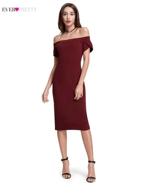 Hot Sale Ever Pretty Elegant Burgundy Evening Dresses Tea-Length Split Simple Design Women Formal Evening Gowns