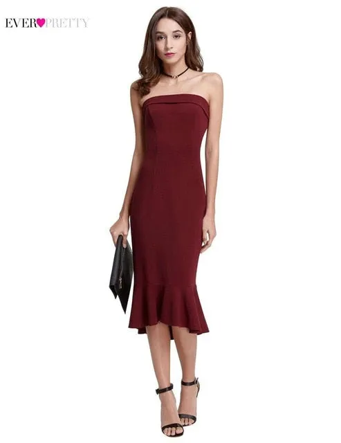 Hot Sale Ever Pretty Elegant Burgundy Evening Dresses Tea-Length Split Simple Design Women Formal Evening Gowns