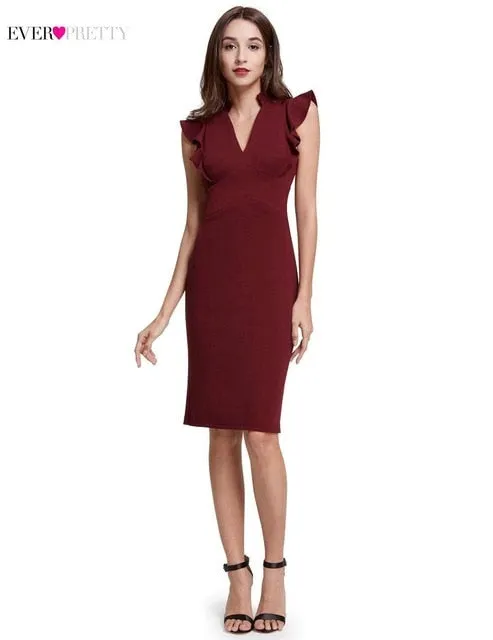 Hot Sale Ever Pretty Elegant Burgundy Evening Dresses Tea-Length Split Simple Design Women Formal Evening Gowns