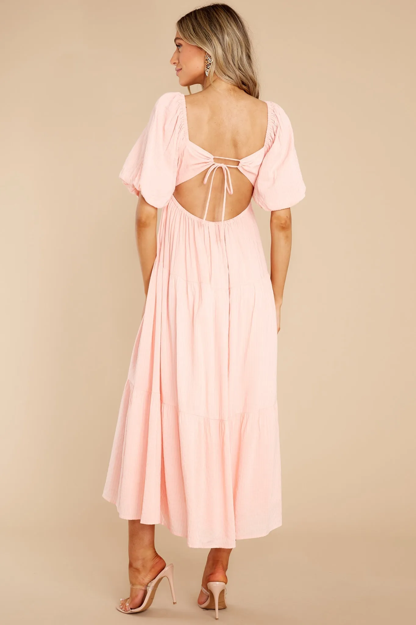 Iluka Peach Puff Sleeve Midi Dress