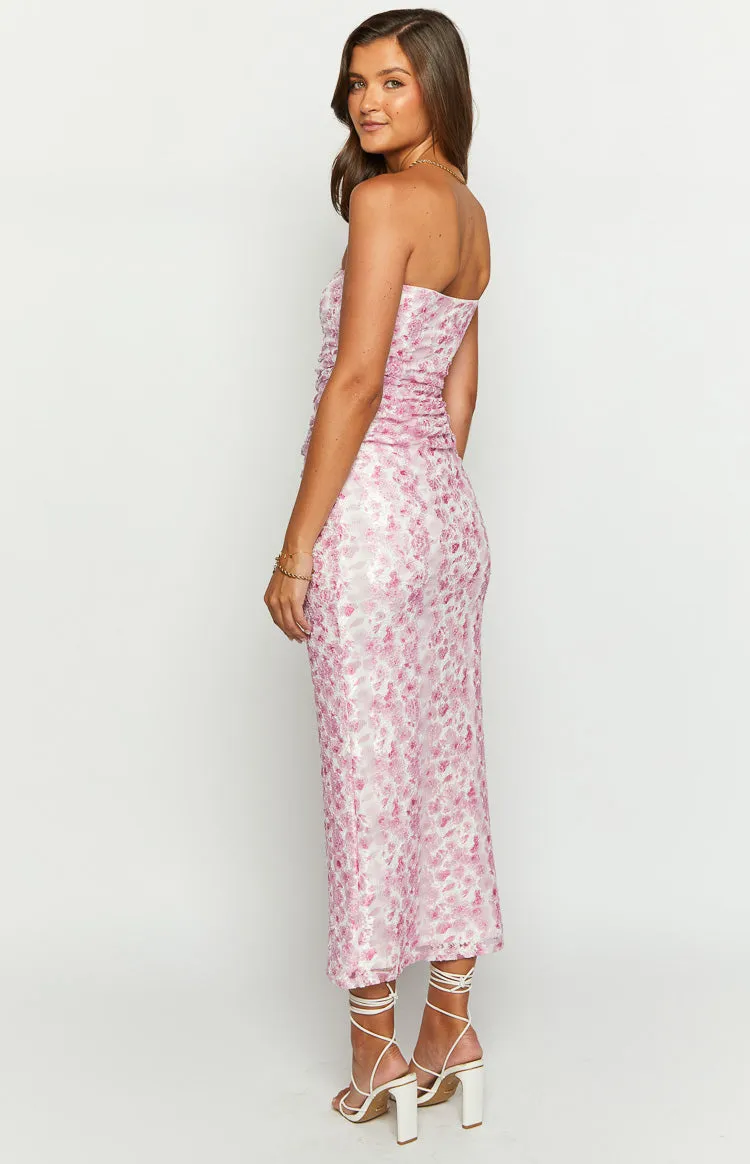 Imogen Pink Floral Print Strapless Maxi Dress