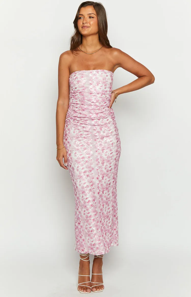 Imogen Pink Floral Print Strapless Maxi Dress