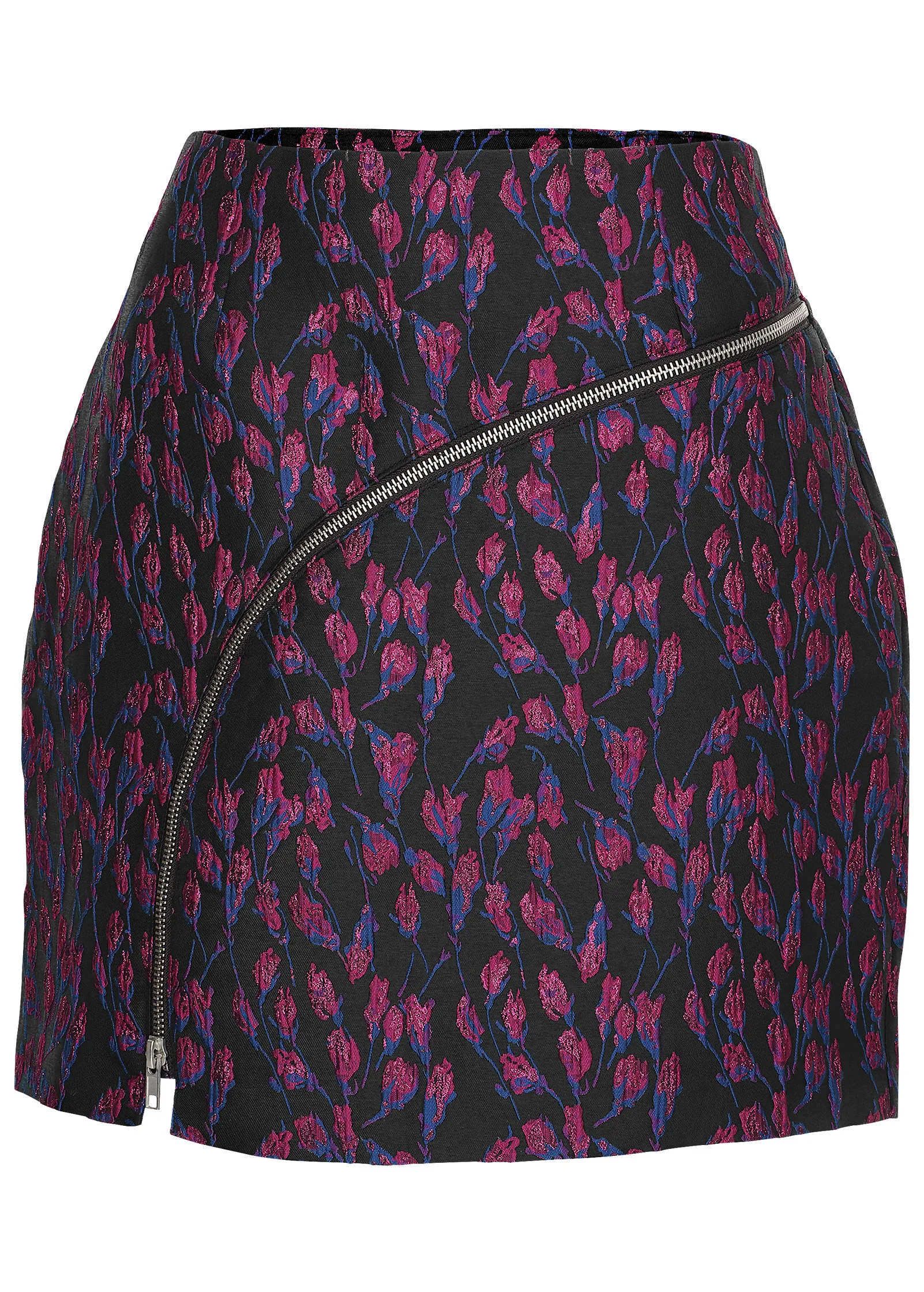 Jacquard Zip Mini Skirt - Blue Multi