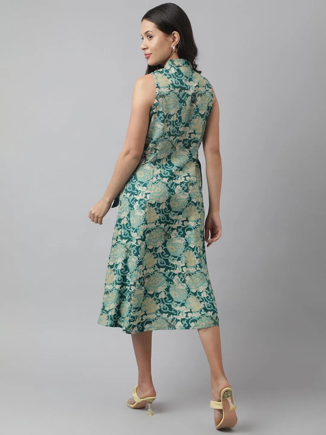 Jashvi Rayon Light Green A-Line Floral Printed Midi Dress