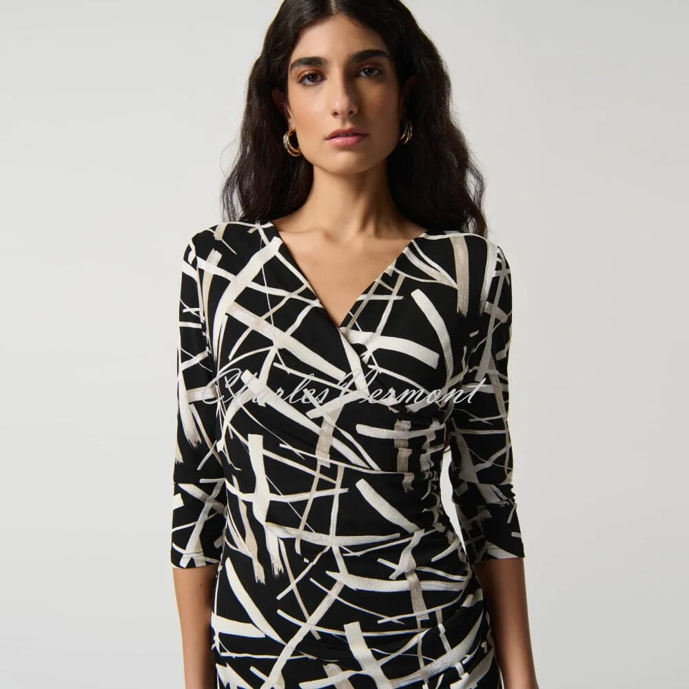 Joseph Ribkoff Abstract Print Mock Wrap Dress - Style 233307