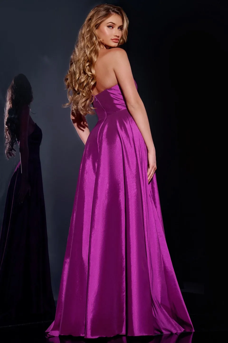 Jovani D5822 Size 0 Plum Long A Line Maxi Slit Simple Prom Dress Scoop Neck Formal Evening Gown