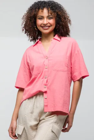 Linen Look Shirt With Pockets Coral