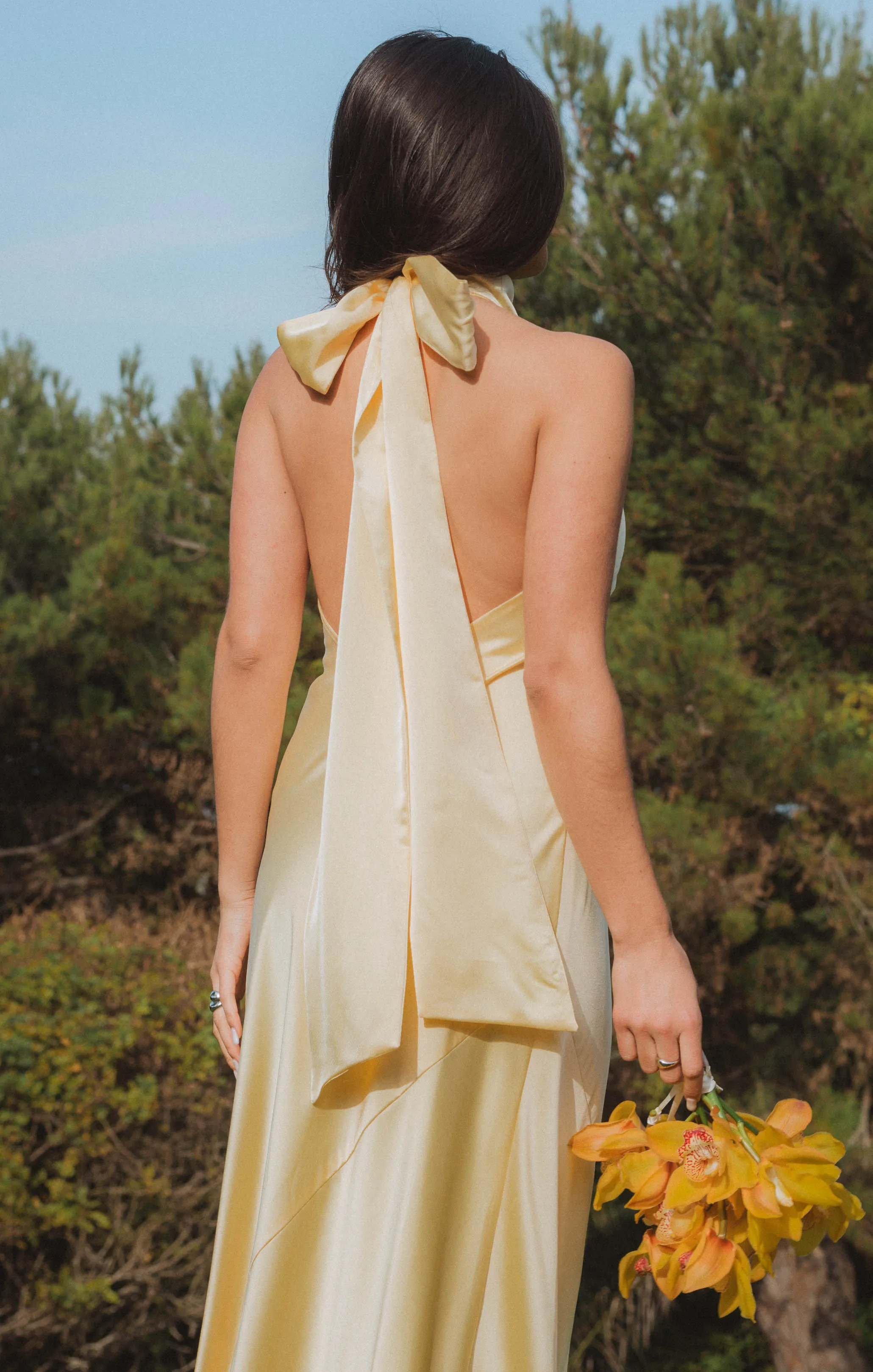 Lisa Maxi Dress ~ Pale Yellow Luxe Satin