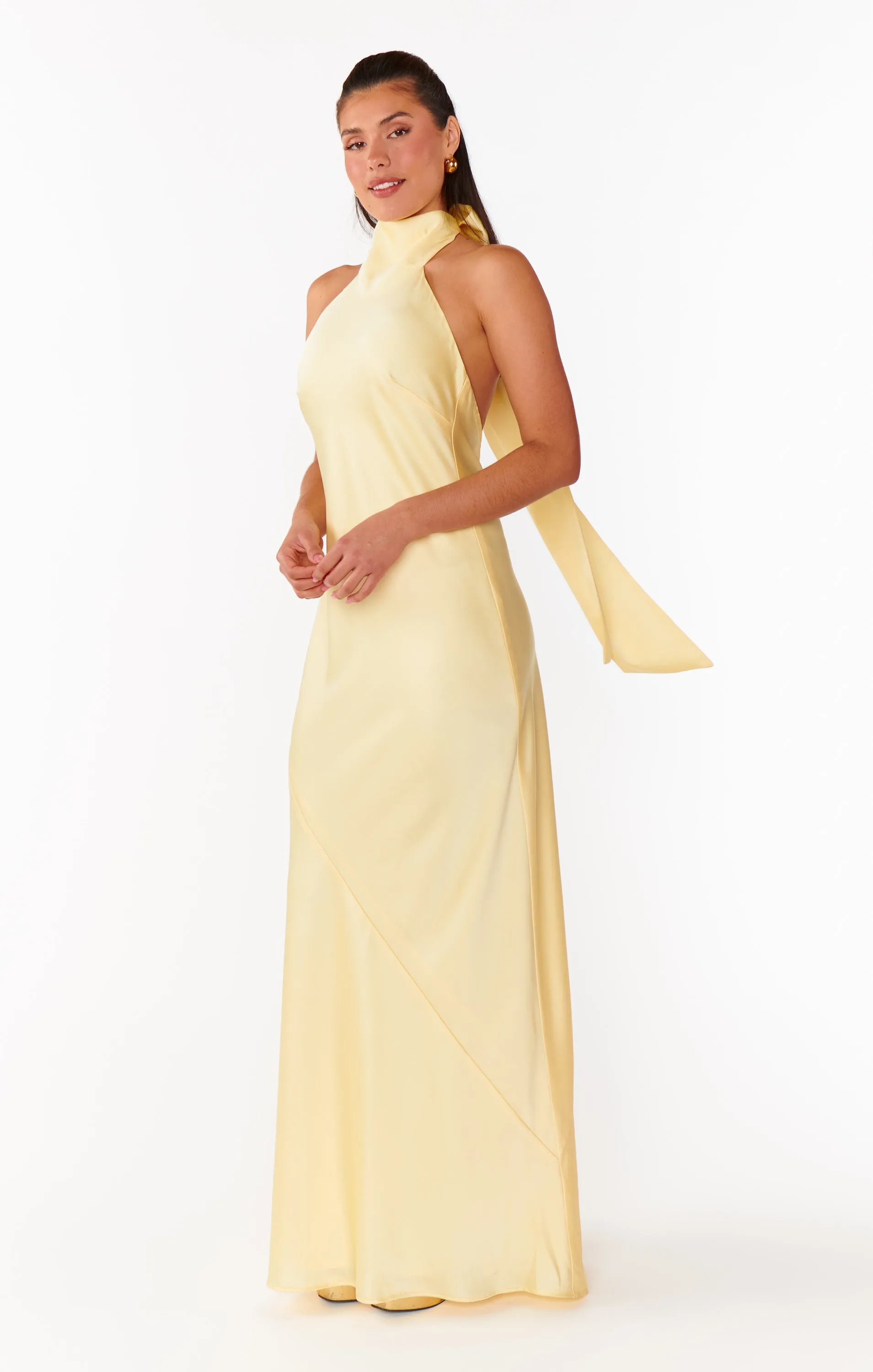 Lisa Maxi Dress ~ Pale Yellow Luxe Satin