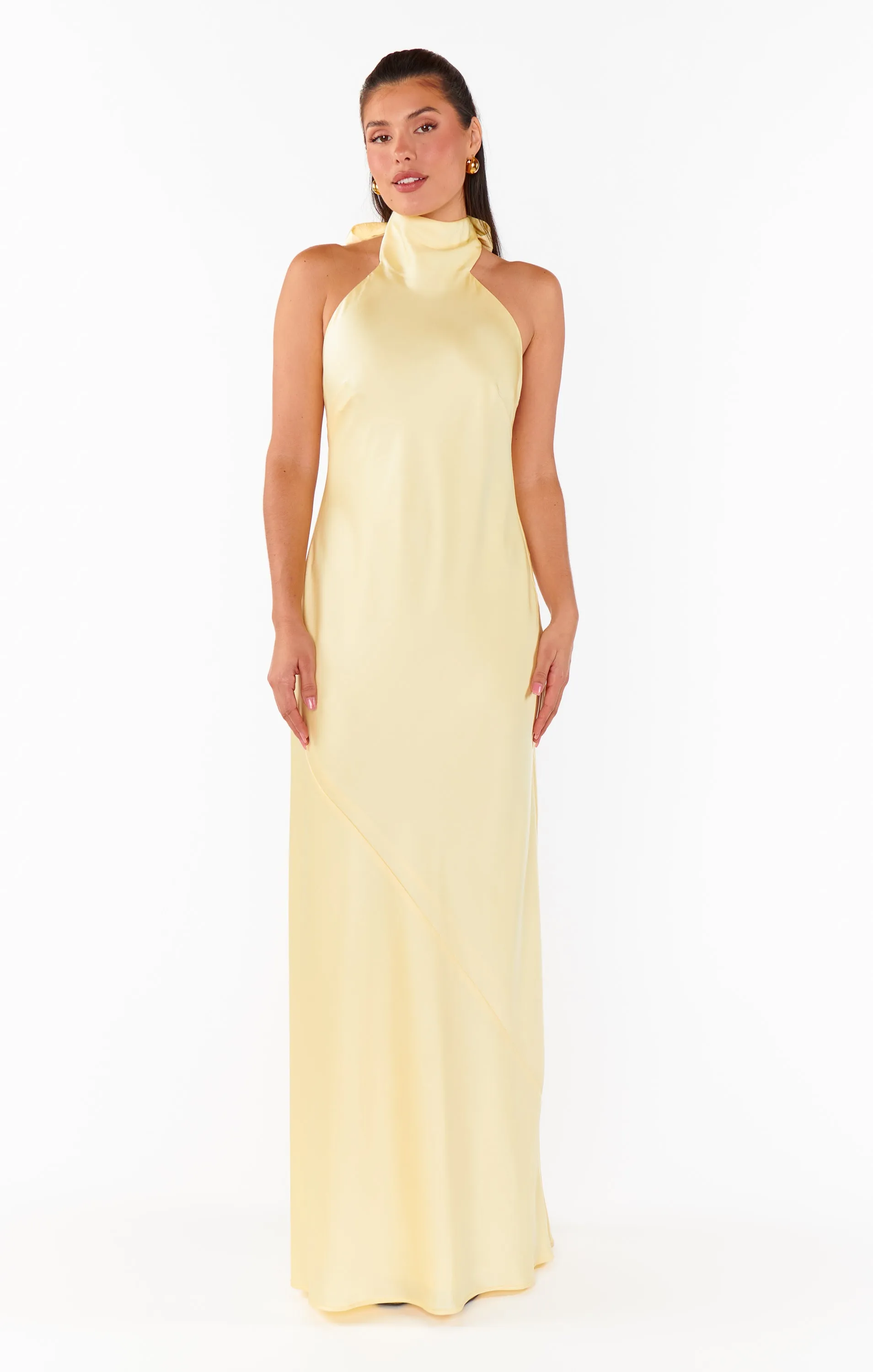 Lisa Maxi Dress ~ Pale Yellow Luxe Satin