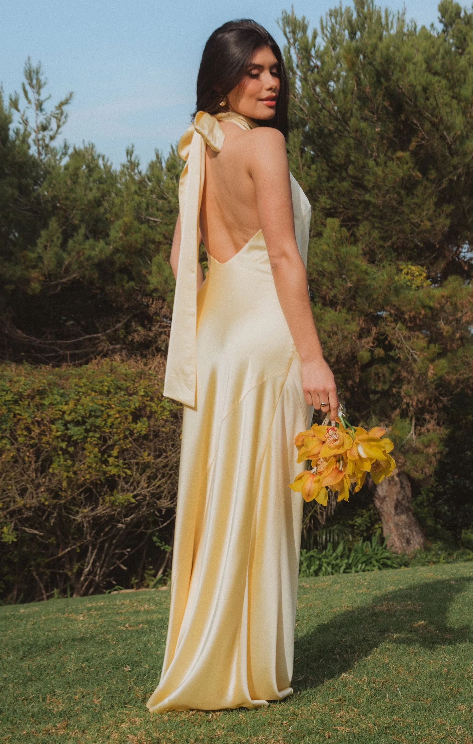 Lisa Maxi Dress ~ Pale Yellow Luxe Satin