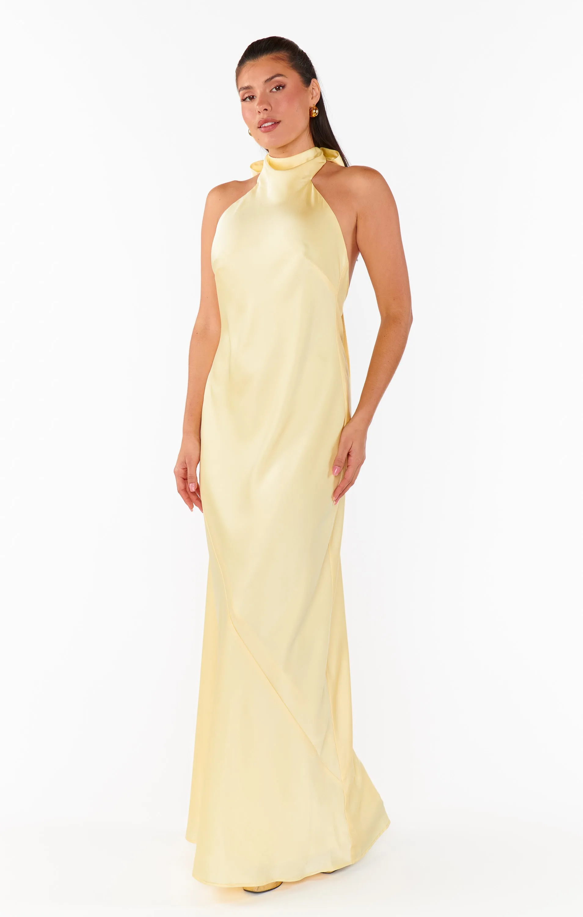 Lisa Maxi Dress ~ Pale Yellow Luxe Satin