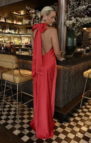 Lisa Maxi Dress ~ Red Luxe Satin