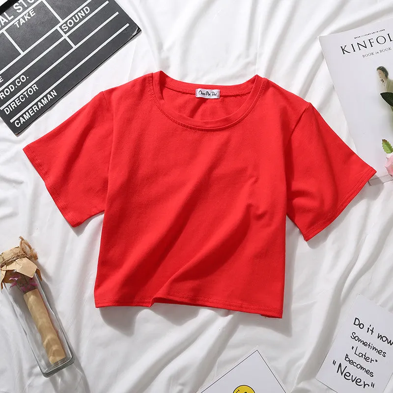 Loose solid color versatile short student T-shirt