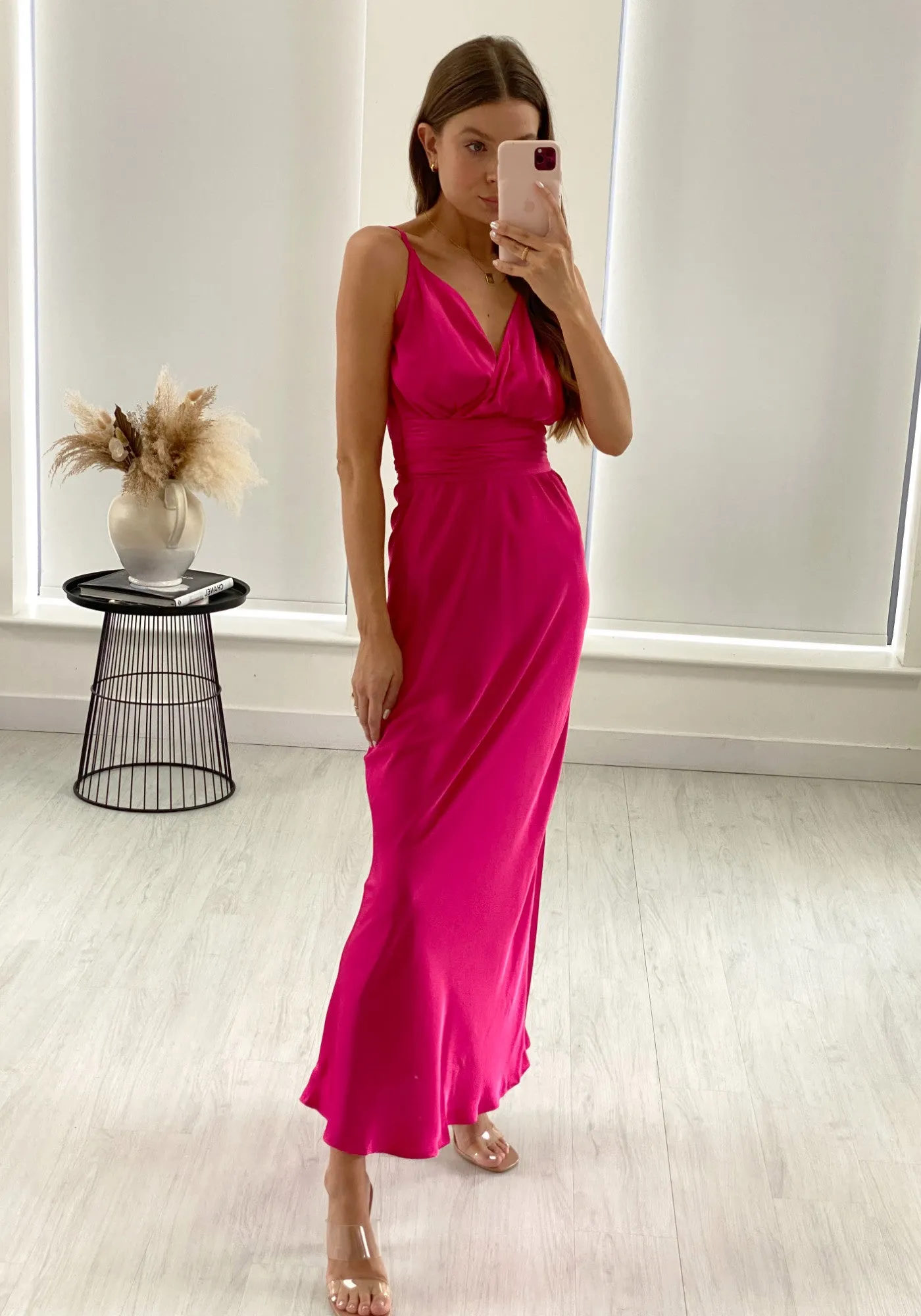 Louisa Tie Waist Cami Wrap Maxi Dress - Fuchsia Pink