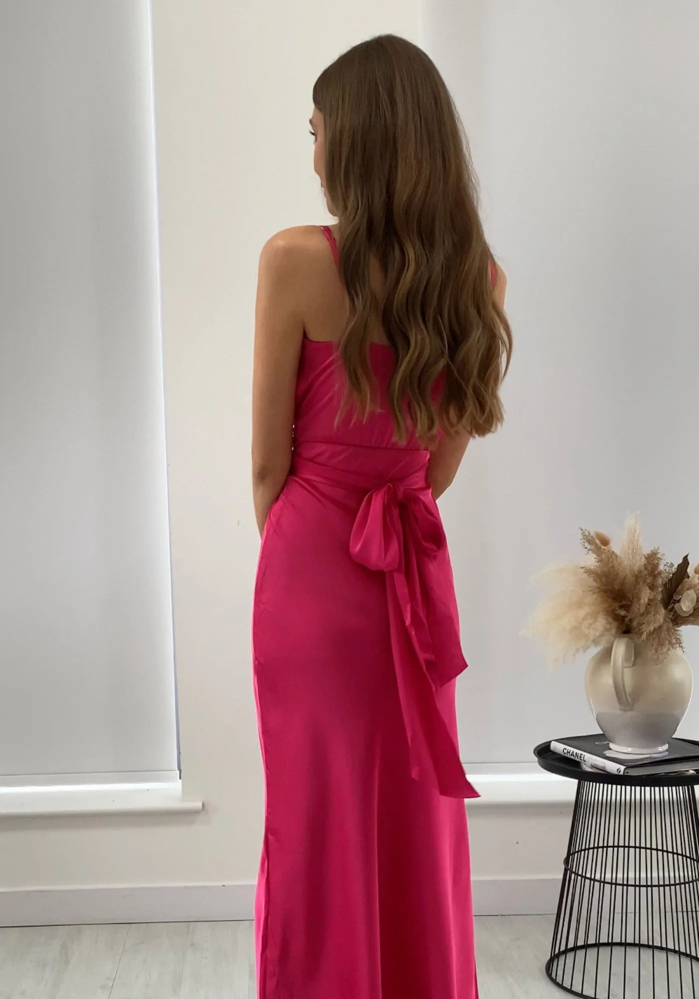 Louisa Tie Waist Cami Wrap Maxi Dress - Fuchsia Pink