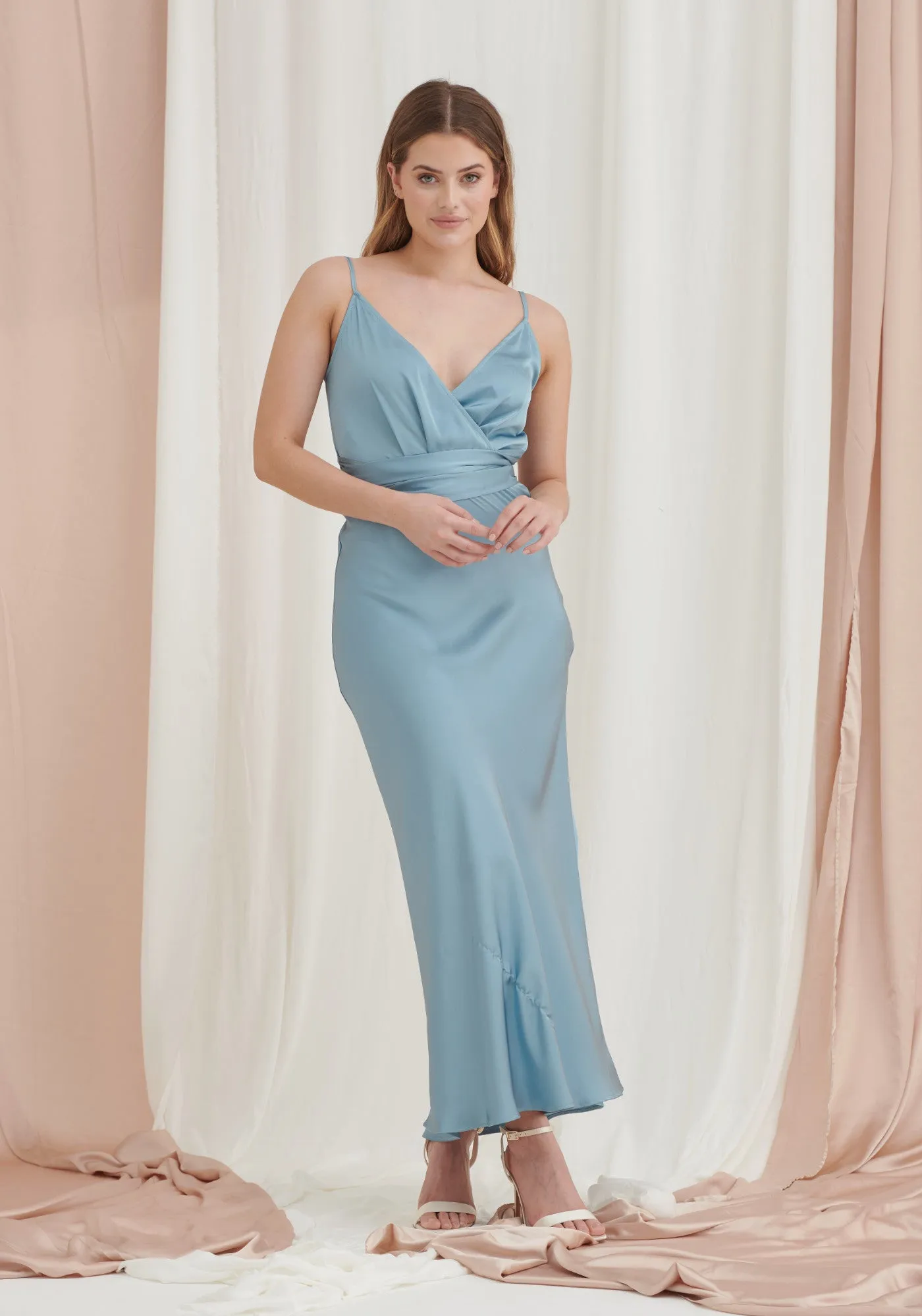 Louisa Tie Waist Cami Wrap Maxi Dress - Light Blue