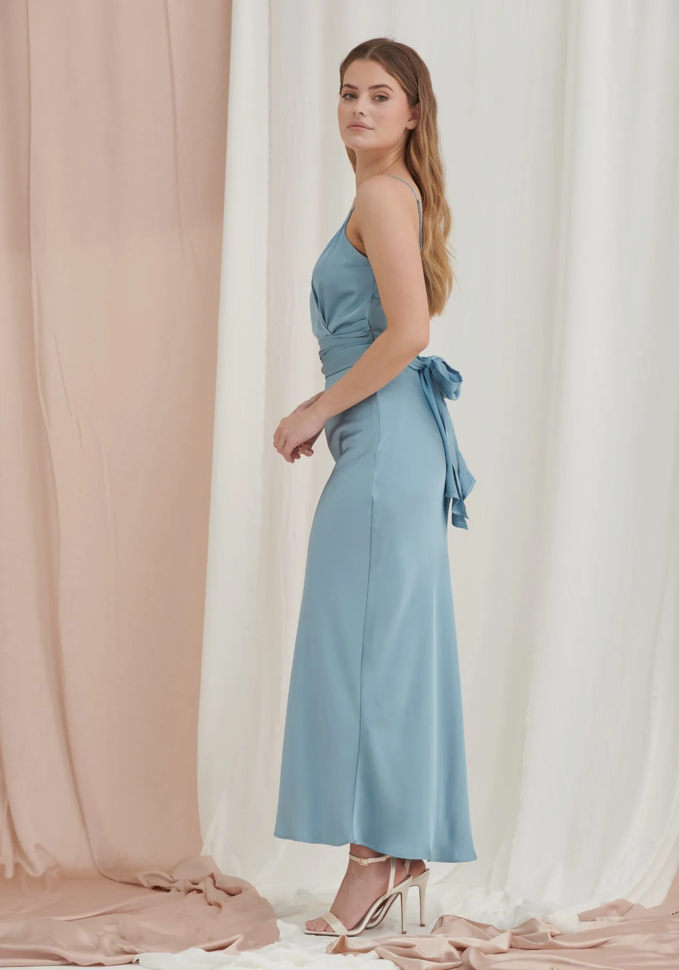 Louisa Tie Waist Cami Wrap Maxi Dress - Light Blue