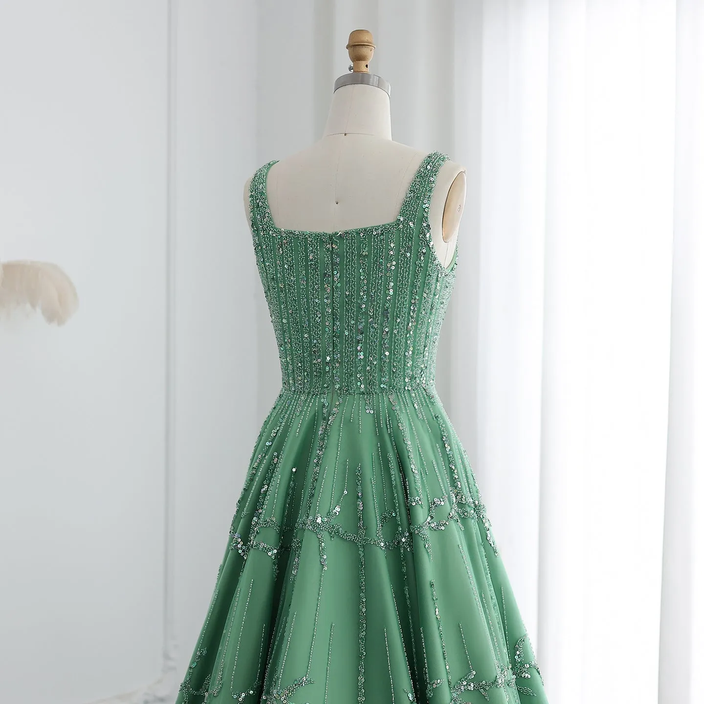 Luxury Beaded Green Spaghetti Evening Dresses SS225