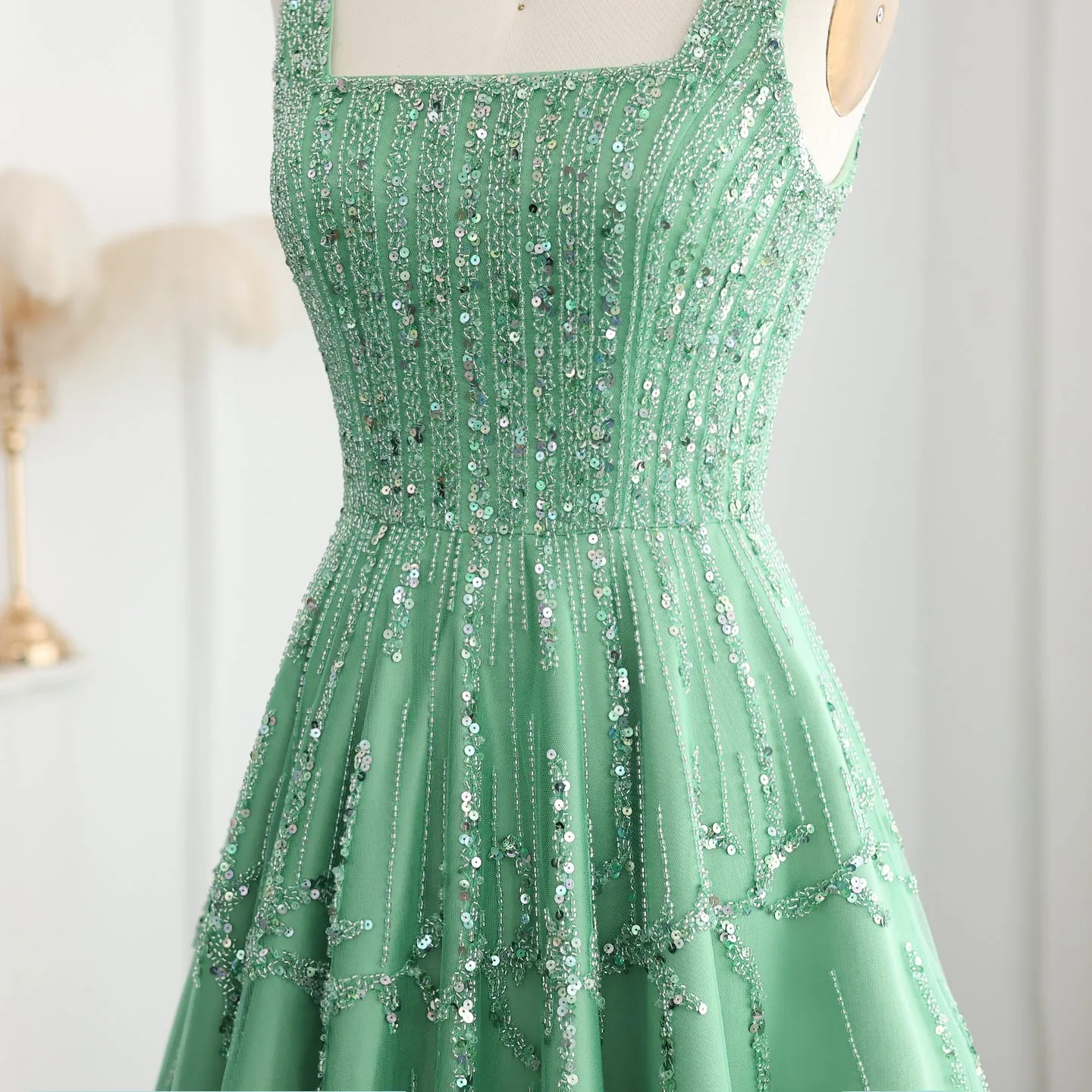 Luxury Beaded Green Spaghetti Evening Dresses SS225