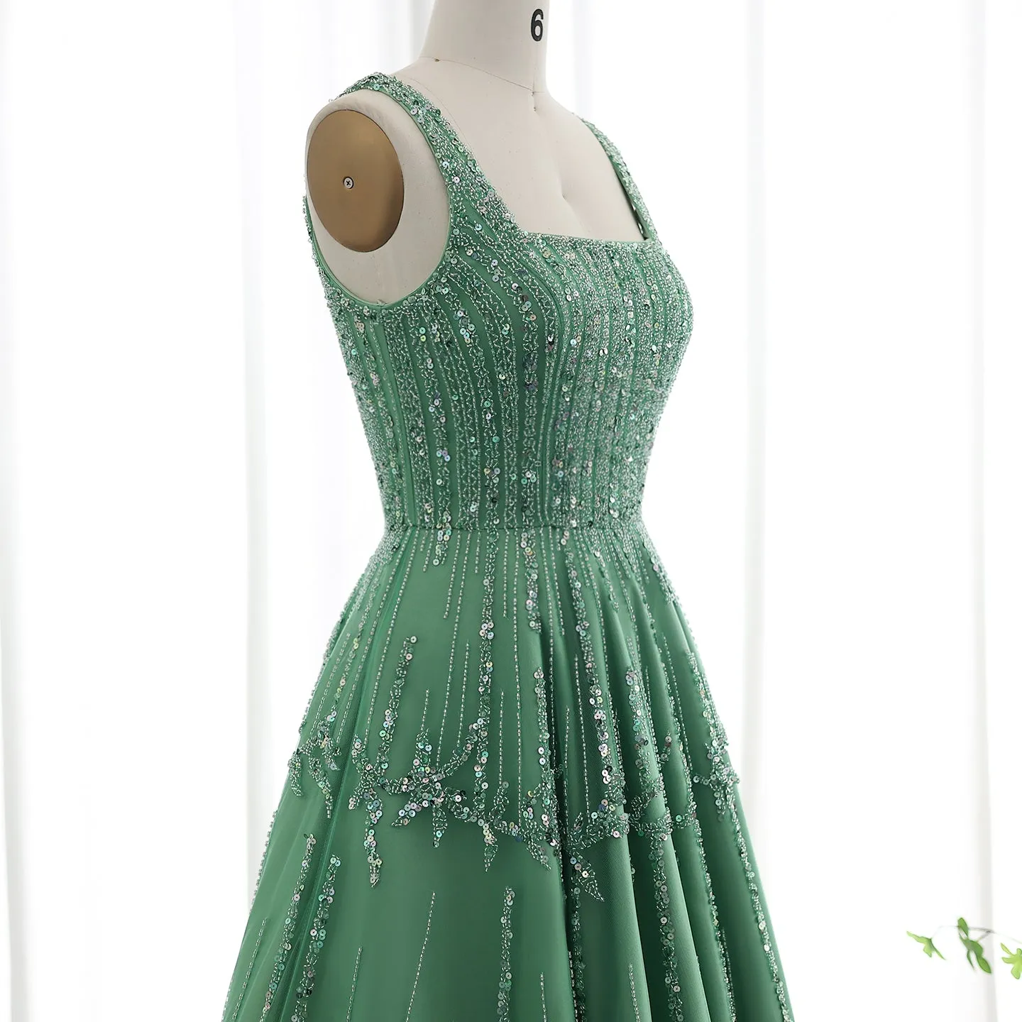 Luxury Beaded Green Spaghetti Evening Dresses SS225