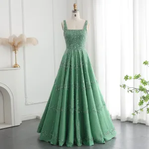 Luxury Beaded Green Spaghetti Evening Dresses SS225