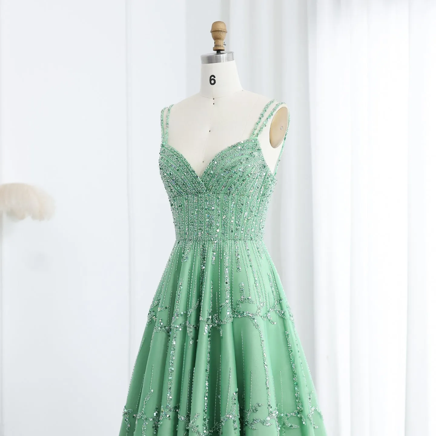 Luxury Beaded Green Spaghetti Evening Dresses SS225