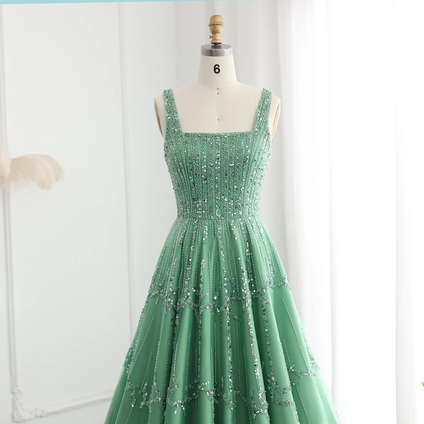 Luxury Beaded Green Spaghetti Evening Dresses SS225