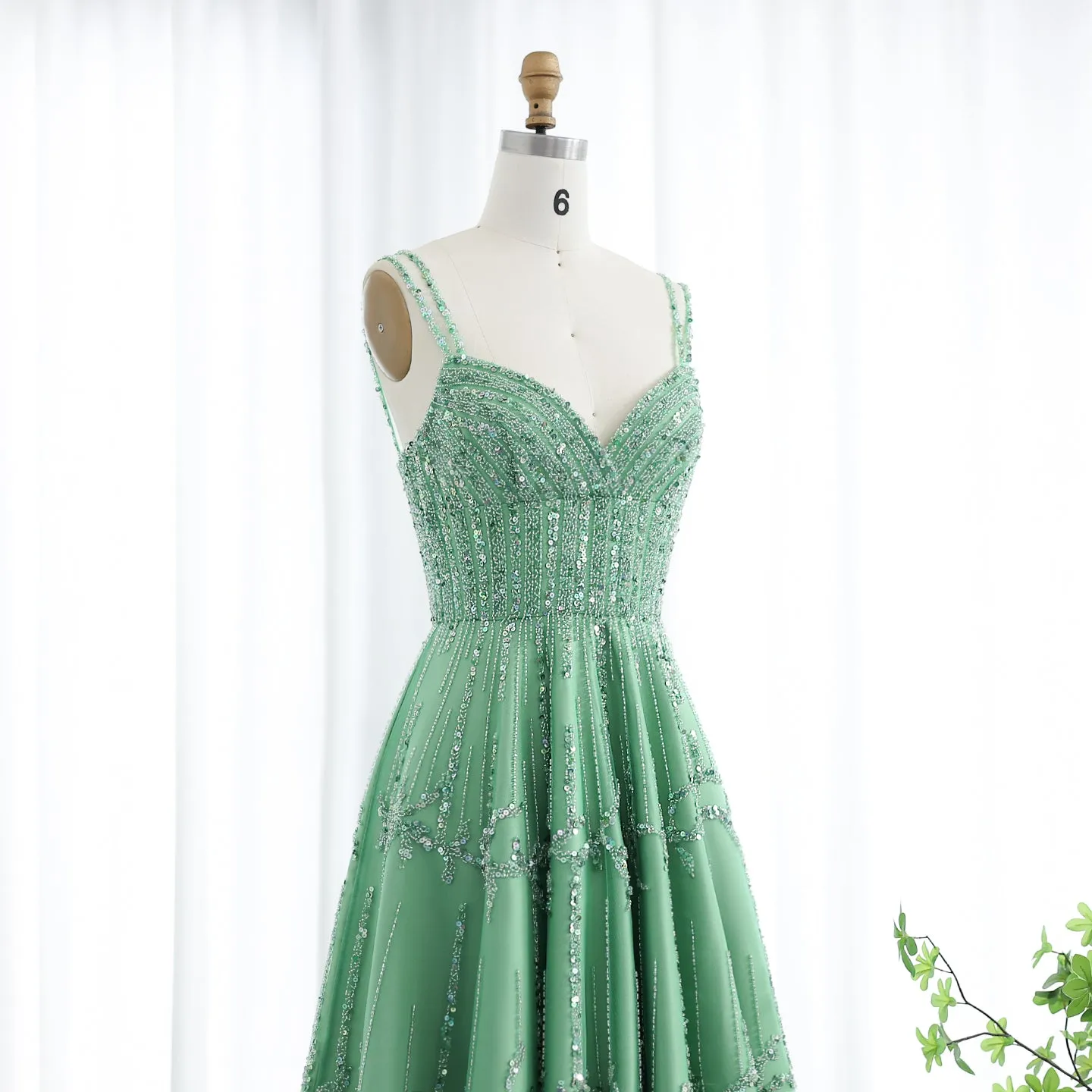 Luxury Beaded Green Spaghetti Evening Dresses SS225