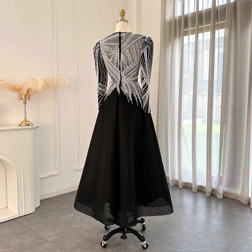 Luxury Black Short Muslim Long Sleeves Evening Dress SS212