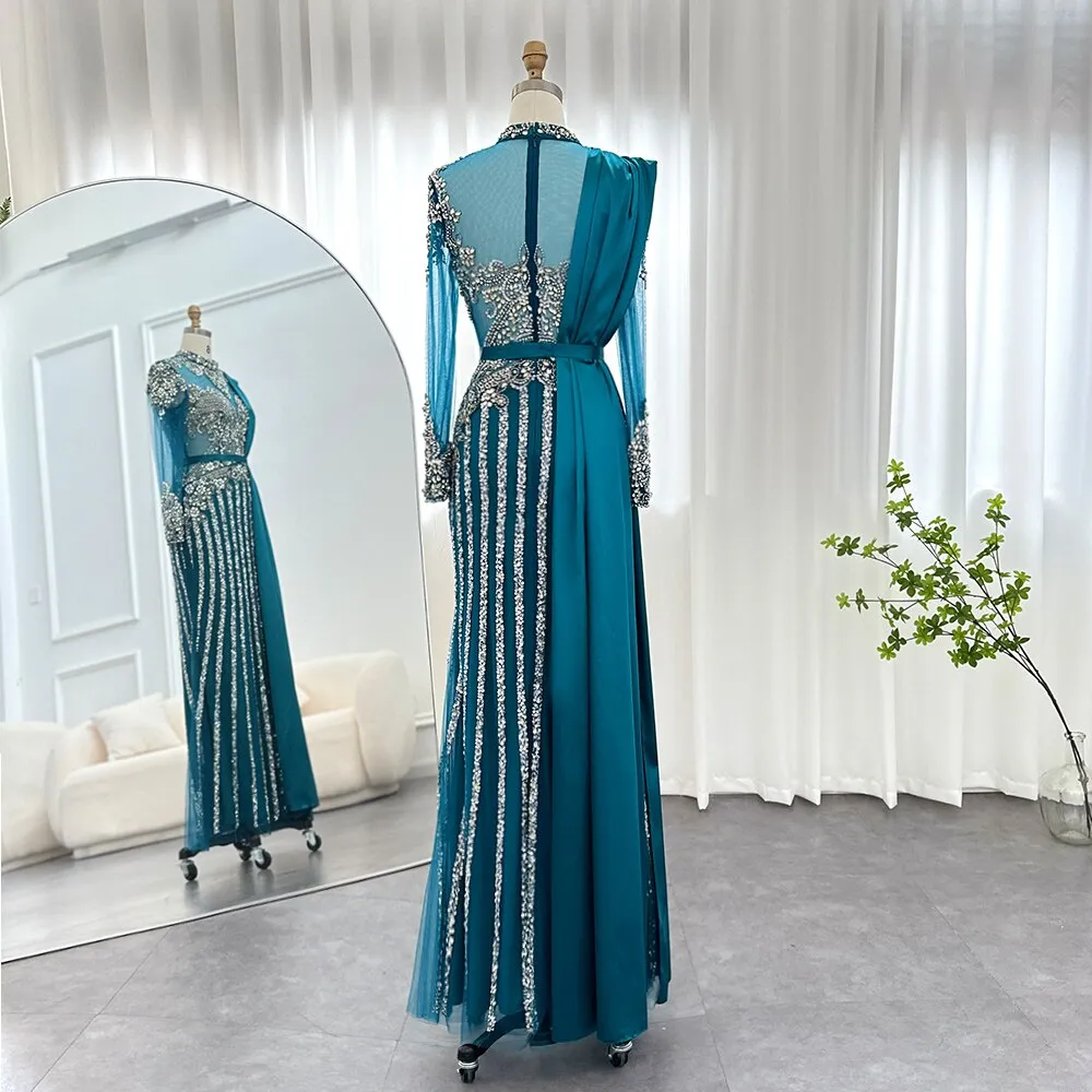 Luxury Crystal Muslim Evening Dress with Overskirt SS013