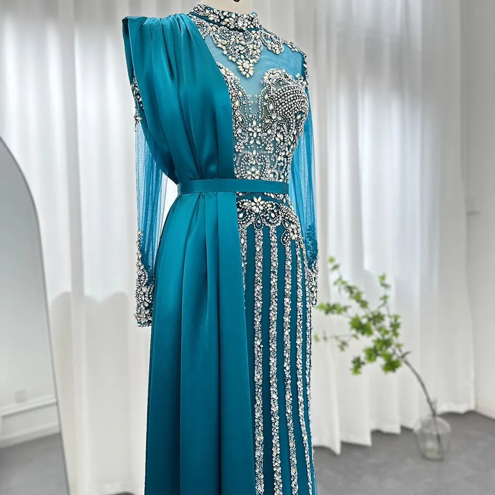 Luxury Crystal Muslim Evening Dress with Overskirt SS013