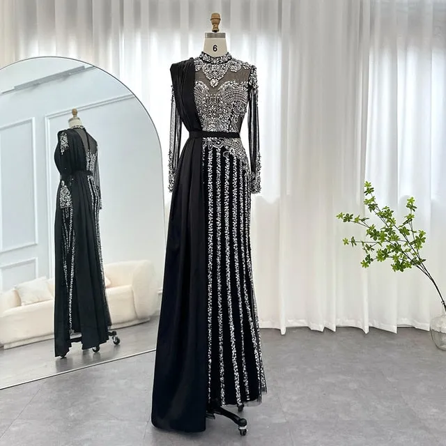 Luxury Crystal Muslim Evening Dress with Overskirt SS013