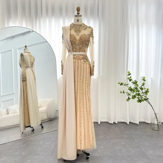 Luxury Crystal Muslim Evening Dress with Overskirt SS013