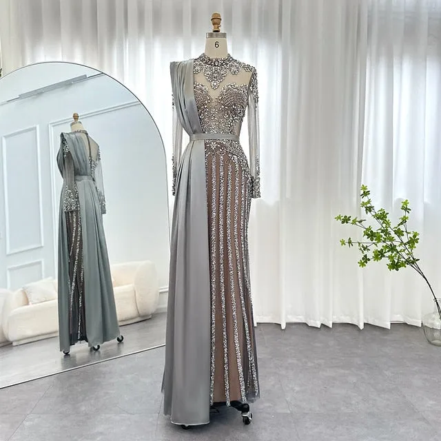 Luxury Crystal Muslim Evening Dress with Overskirt SS013