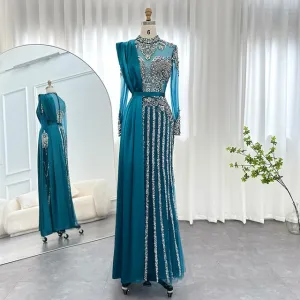 Luxury Crystal Muslim Evening Dress with Overskirt SS013