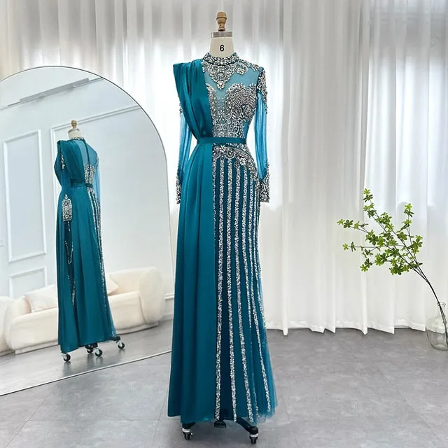 Luxury Crystal Muslim Evening Dress with Overskirt SS013